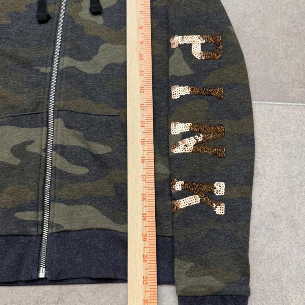 Y2K Victoria's Secret PINK bling hoodie Camo Sequin Zip Up gold sequin Size XS - Picture 3 of 6